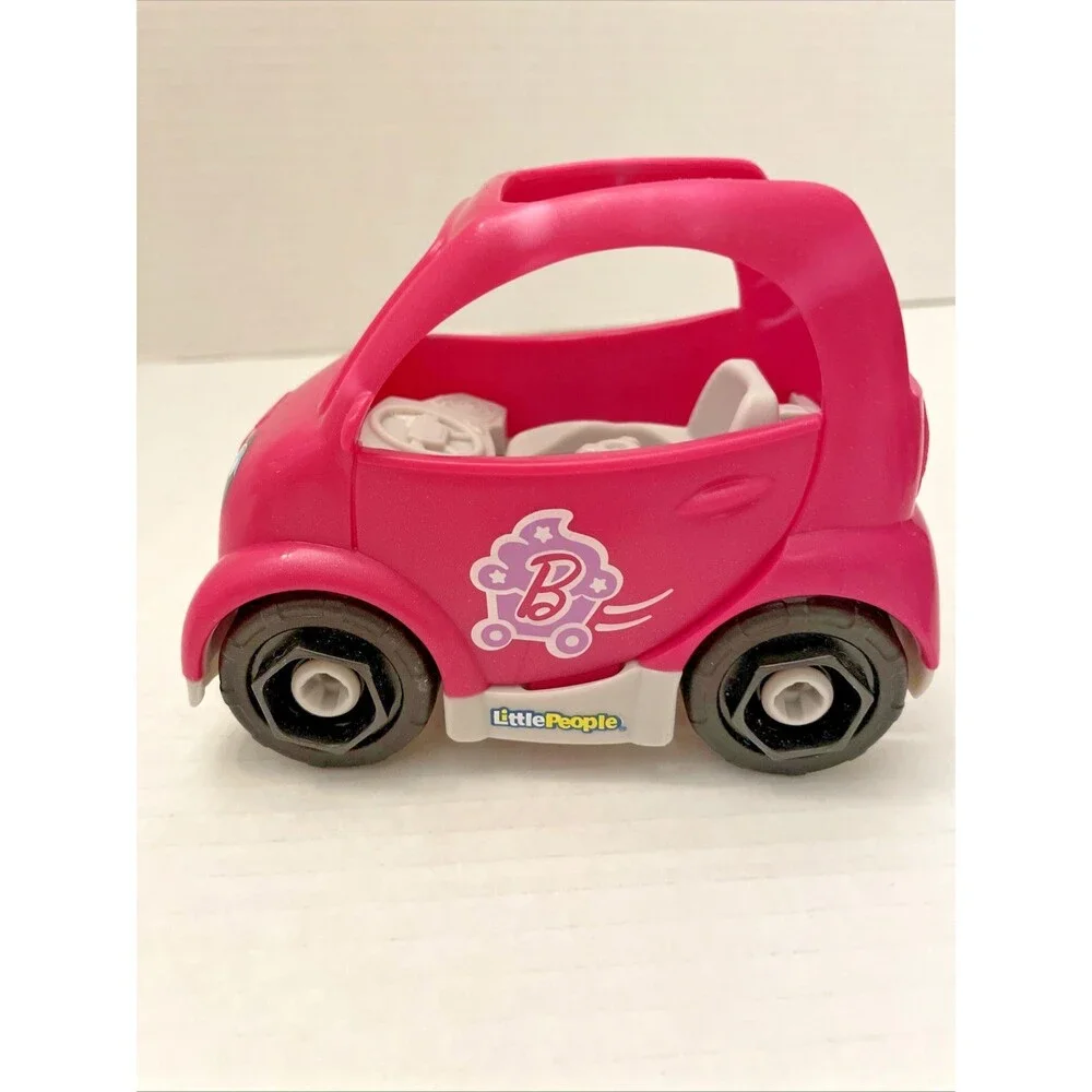 Fisher-Price Little People Barbie Lot of 4 Figures + Pink Convertible Car Dog
